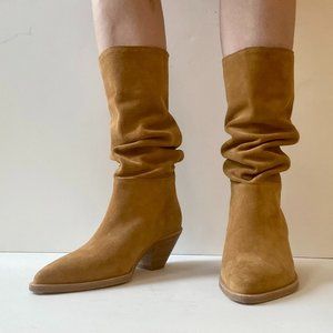 NEW - Ba&sh Slouchy Suede Cowby Boots in Ocre - Size 38 / 7.5